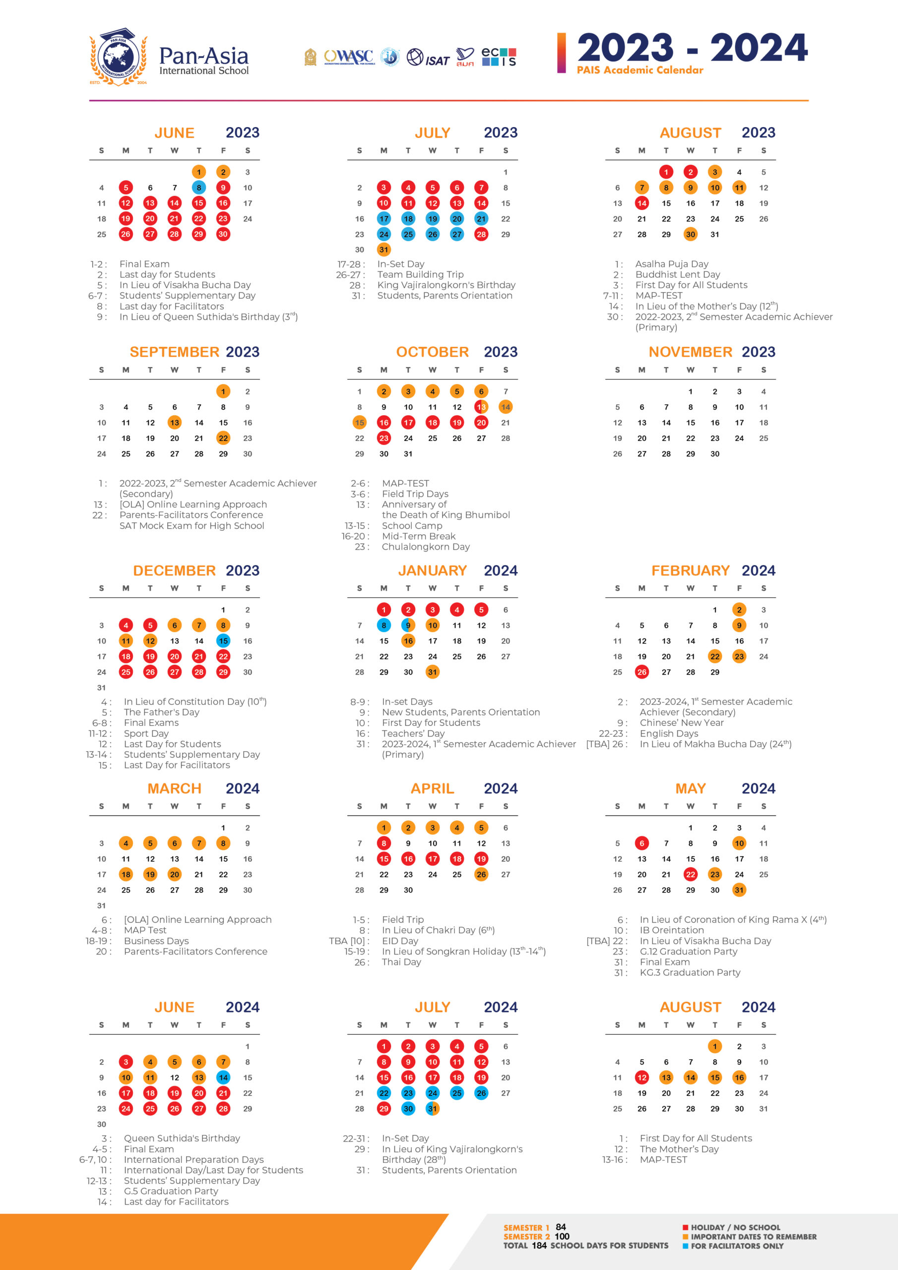 Academic Calendar 2023-2024 - Pan-Asia International School